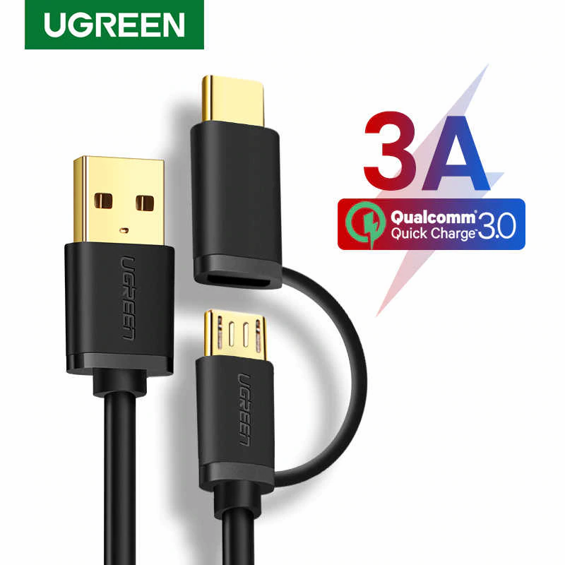Miniatura: Cable 2 en 1 - Micro USB y USB C de carga rápida