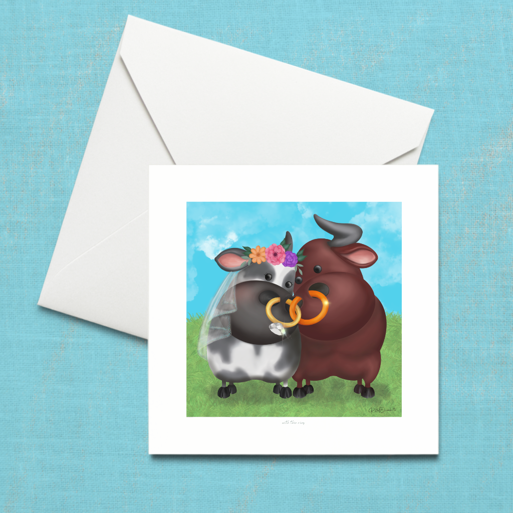 wedding greeting card with blank inside from the McMOOison Range with Boris and his Bride