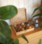 Bamboo box with collection of IKYA Aligned Gemstones crystal spheres
