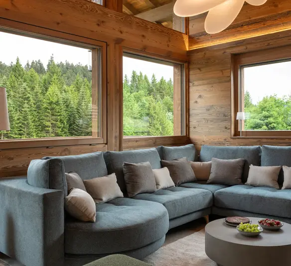 Vue forêt depuis le salon – chalet haut de gamme à Xonrupt