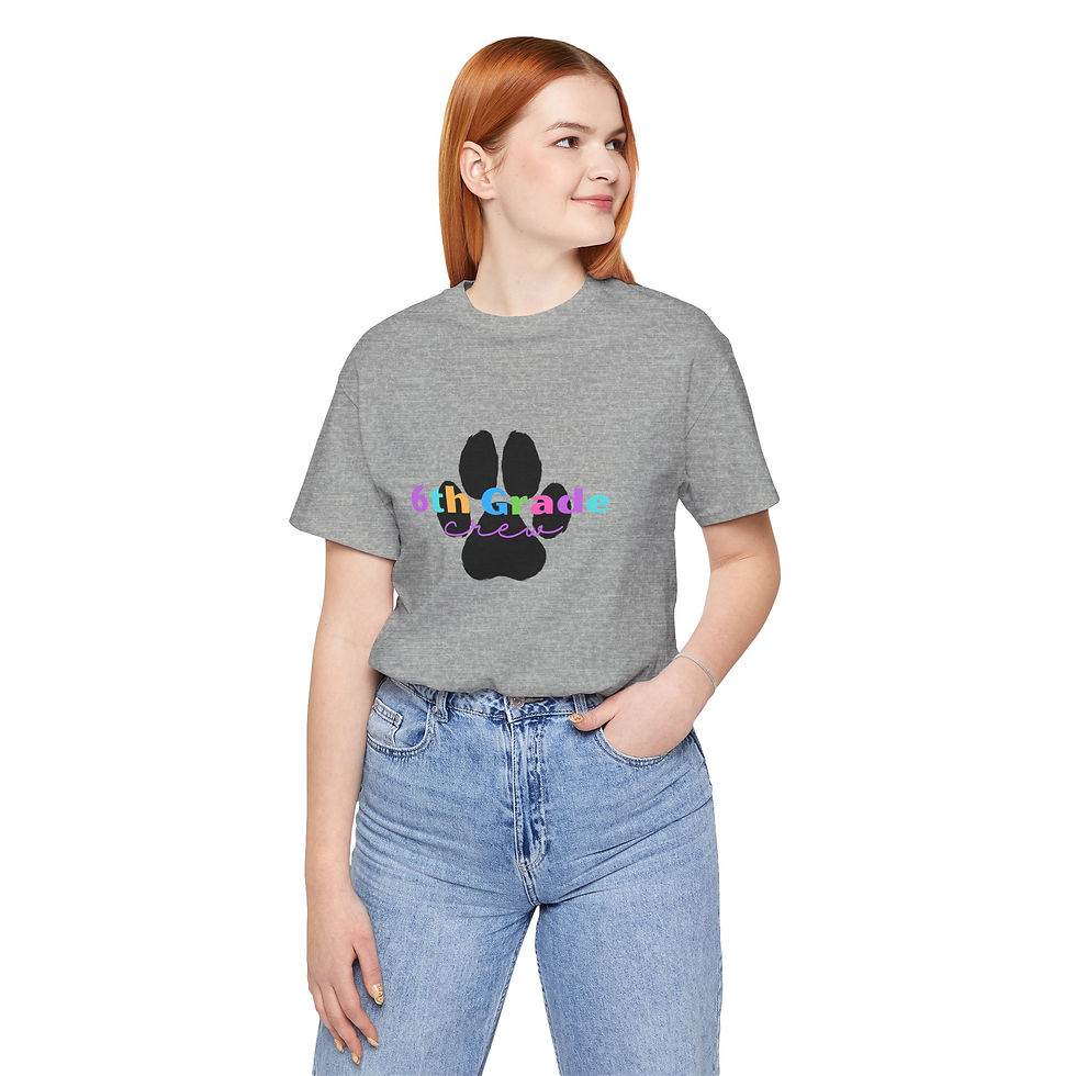 Thumbnail: Colorful Paw Print 6th Grade Crew Tee, Classroom Spirit Wear