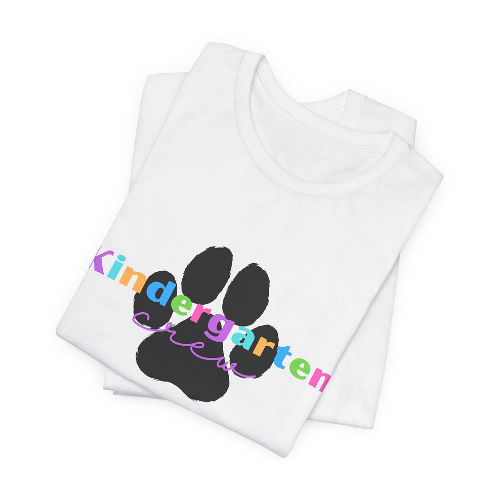 Thumbnail: Colorful Paw Print Kindergarten Crew Tee, School Spirit Wear