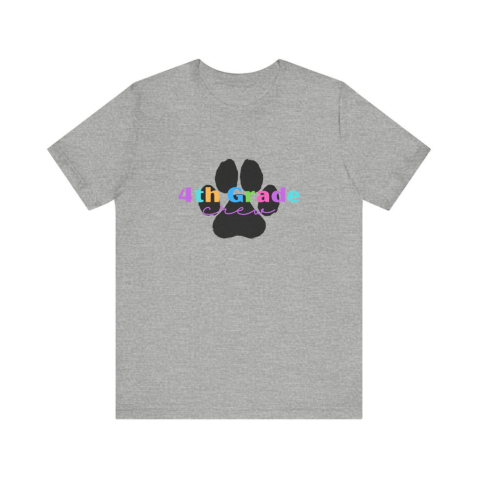 Thumbnail: Colorful Paw Print 4th Grade Crew Tee, School Spirit Wear