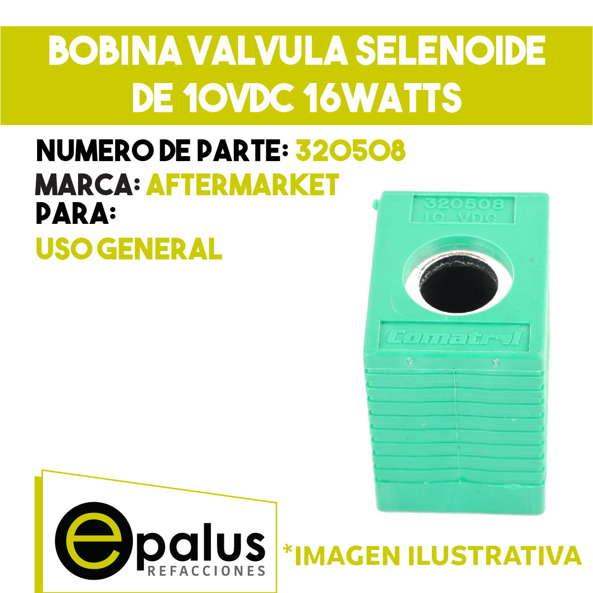 BOBINA VALVULA SELENOIDE DE 10VDC 16WATTS - PARTE: 320508
