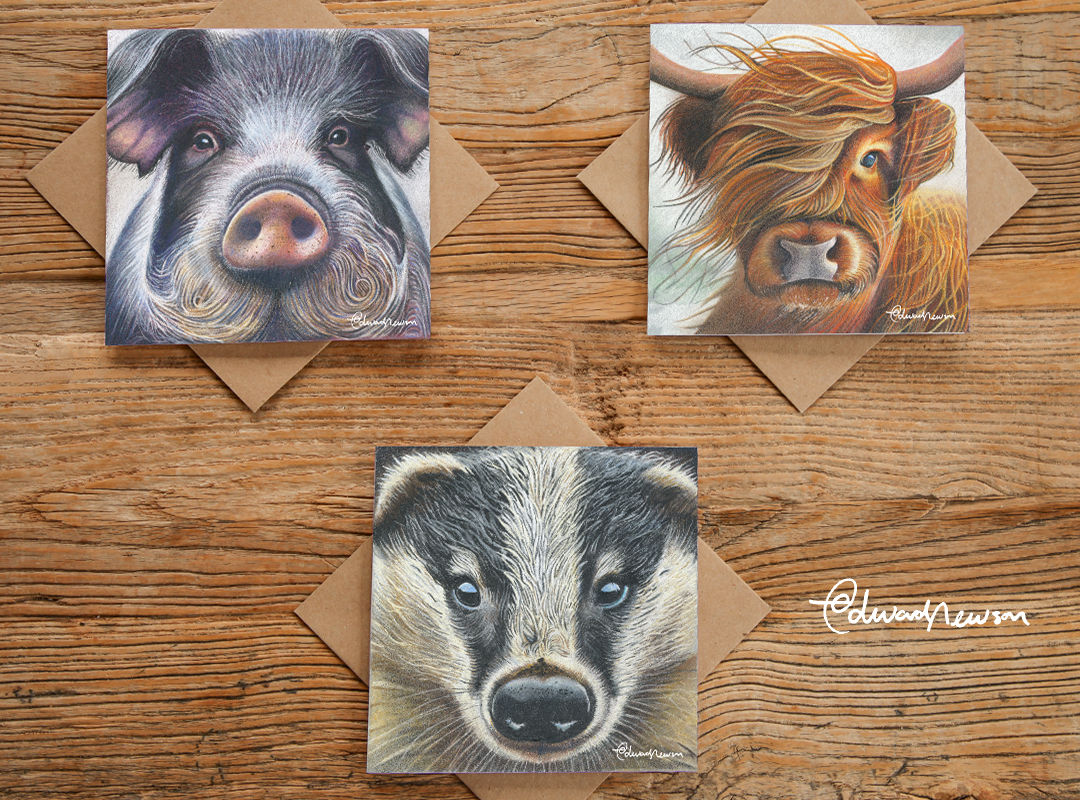 Set of 3 'Friendly Faces' 148mm x 148mm square greeting cards