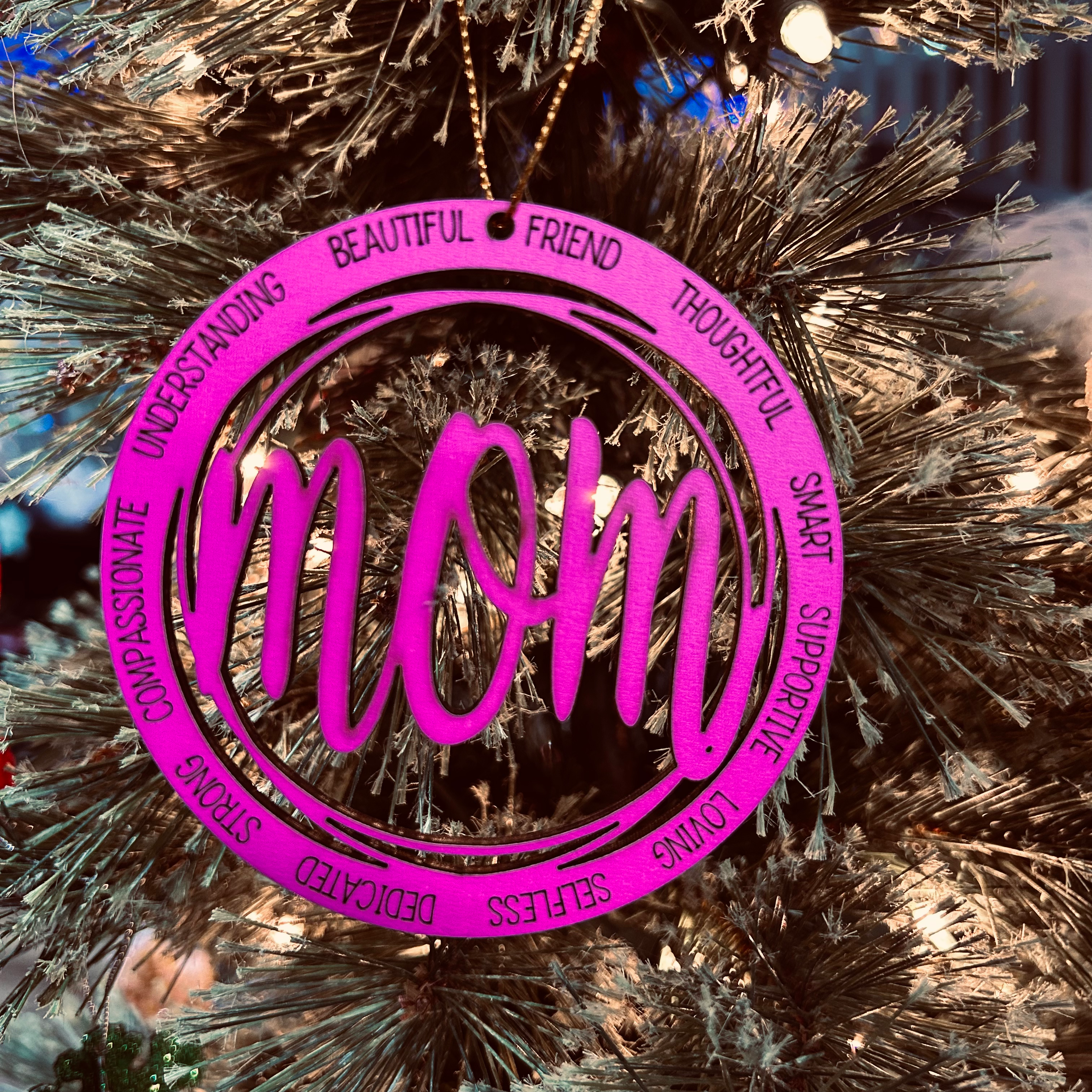 Wooden Mom Ornament Pink