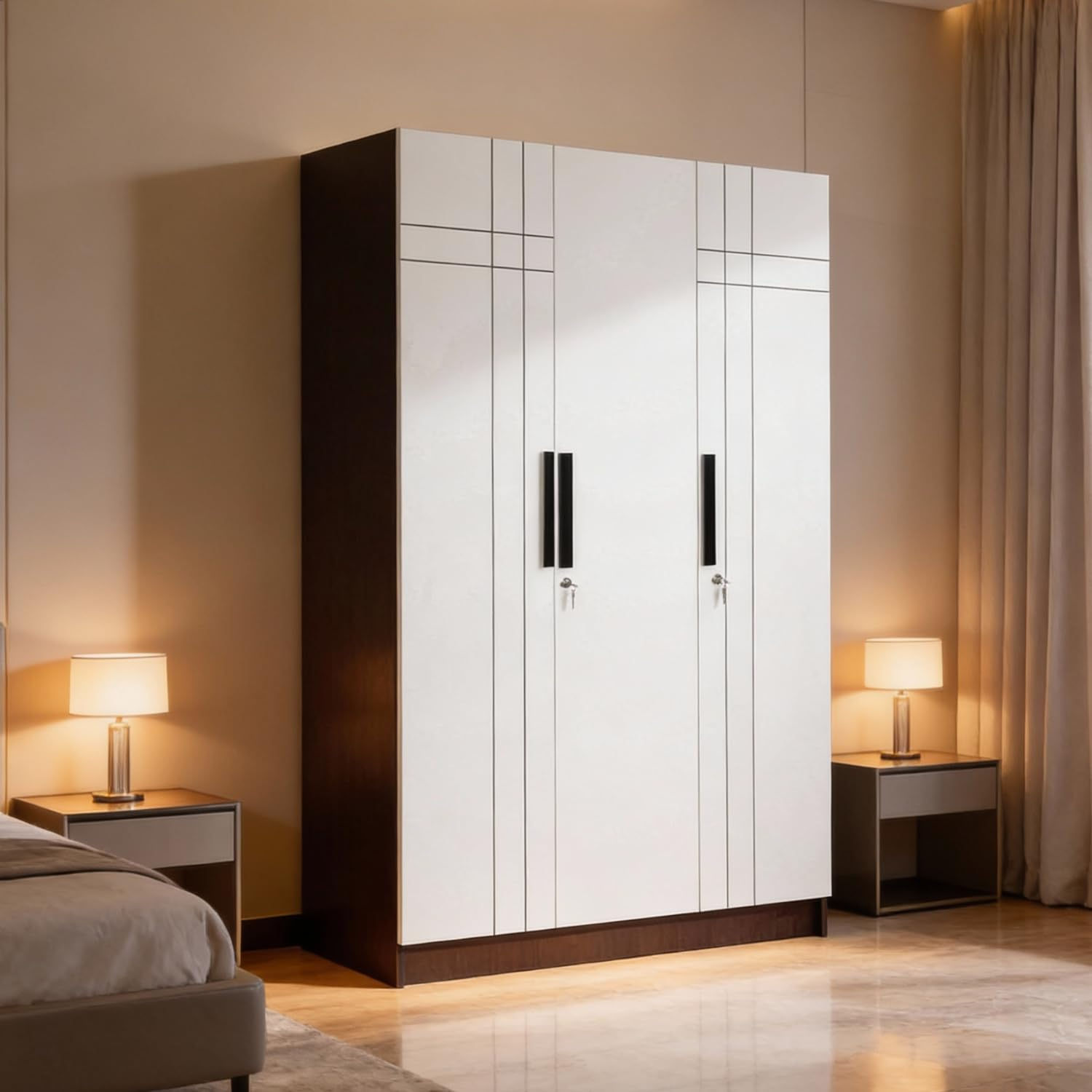 Mosaic 3-Door Wardrobe ? Black Wenge & Frosty White ? Stylish Storage Cabinet fo