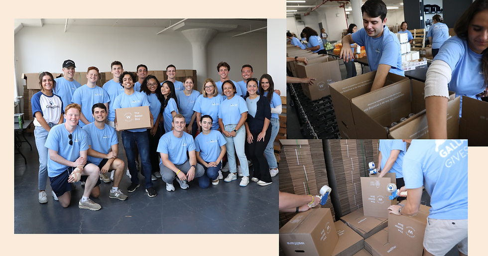 Interns and employees from Gallagher pose after helping pack Better Boxes at Wellfare's HQ in Brooklyn
