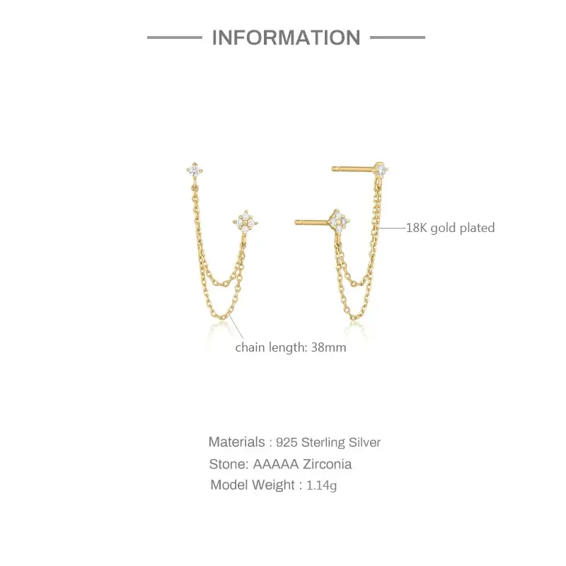 Thumbnail: Sterling Silver Four Zircons Flower Stud Earrings for Women