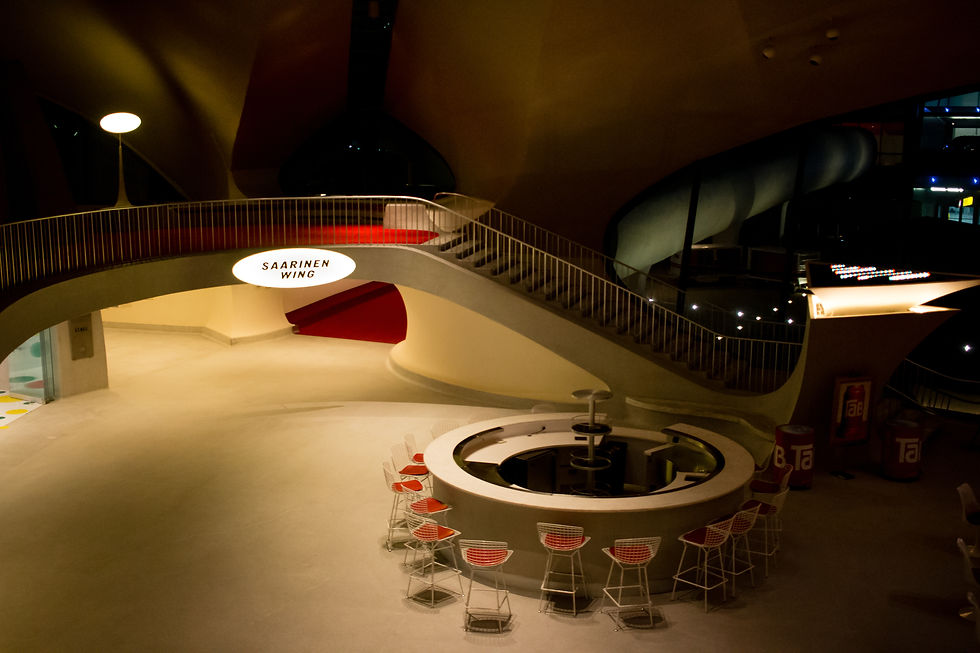 The Saarinen Wing viewed from the floor above in the TWA Hotel