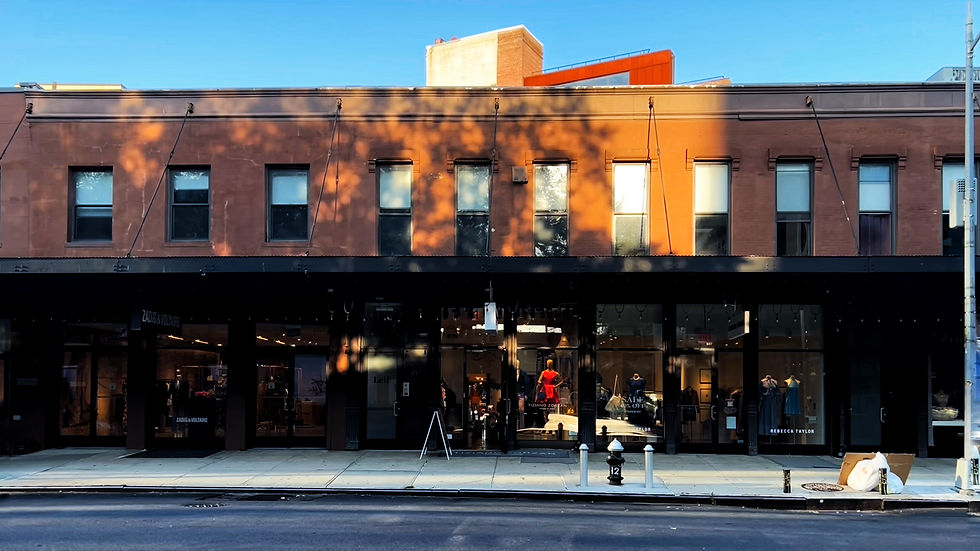 A photo of a building similar to the one featured in Early Sunday Morning by Edward Hopper