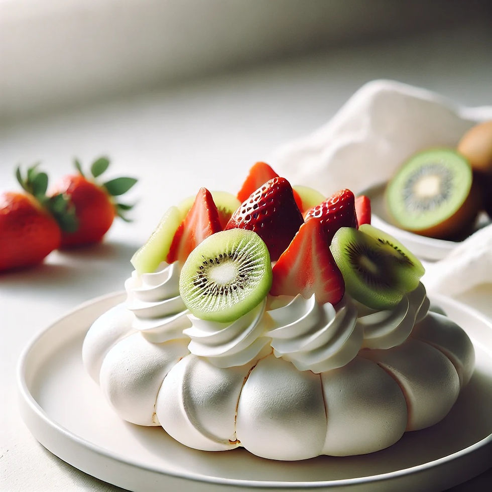 Classic Pavlova topped with fruit