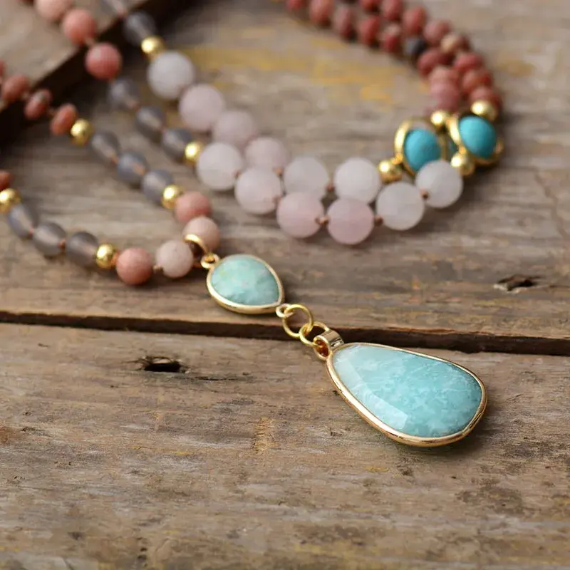 Thumbnail: New Frosted Natural Stones Geometric Charm Pendant Necklace Women