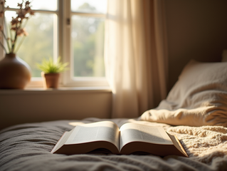 A quiet reading nook bathed in soft natural light, perfect for restful moments