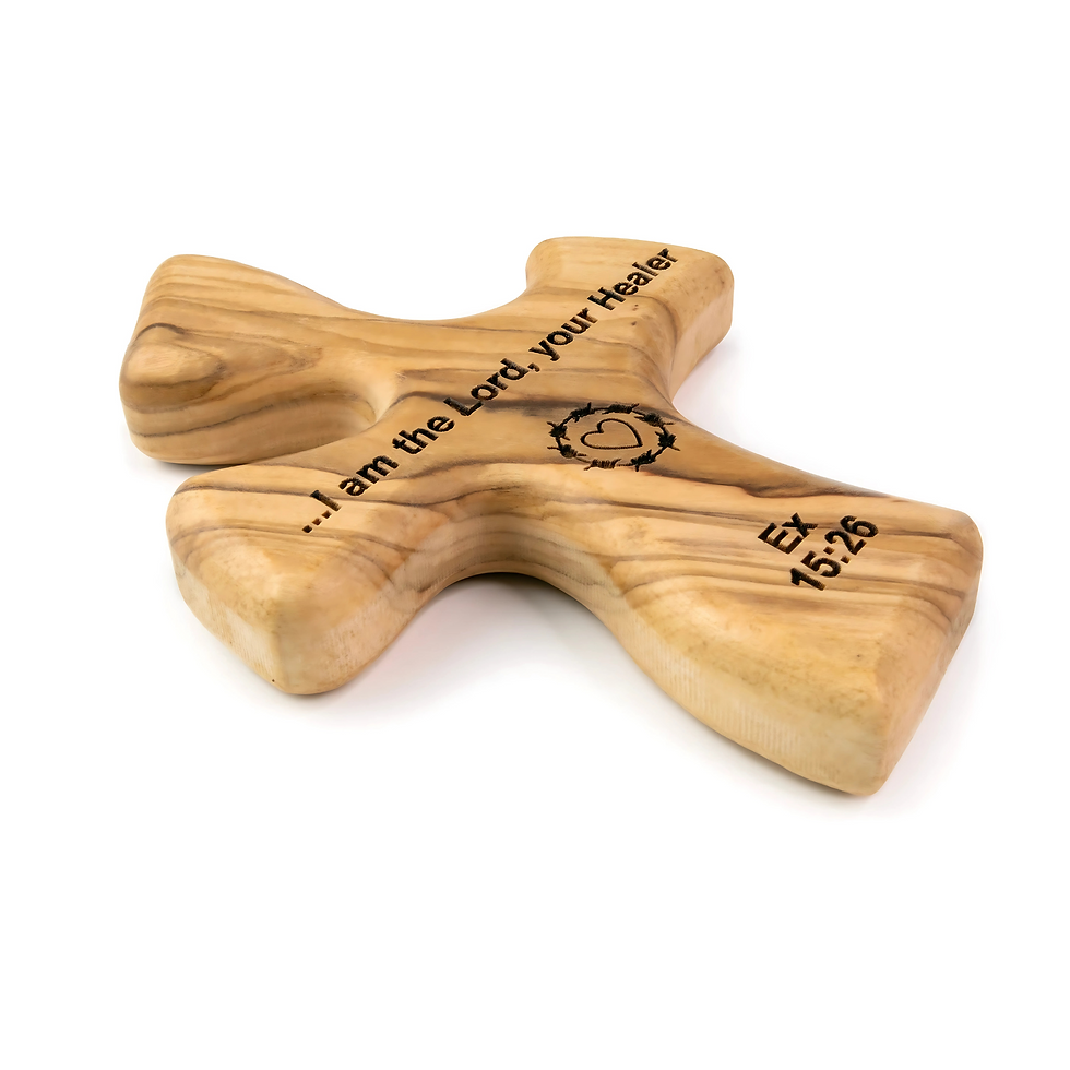 Thumbnail: Olive Wood Clinging Cross – "I Am the Lord Your Healer" | Handmade in Bethlehem