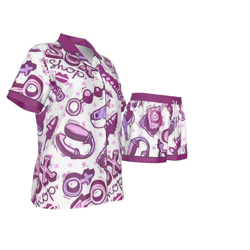 Silky Short Jammies | Naughty Drawer | Purple Sexy Toys Pattern for Women