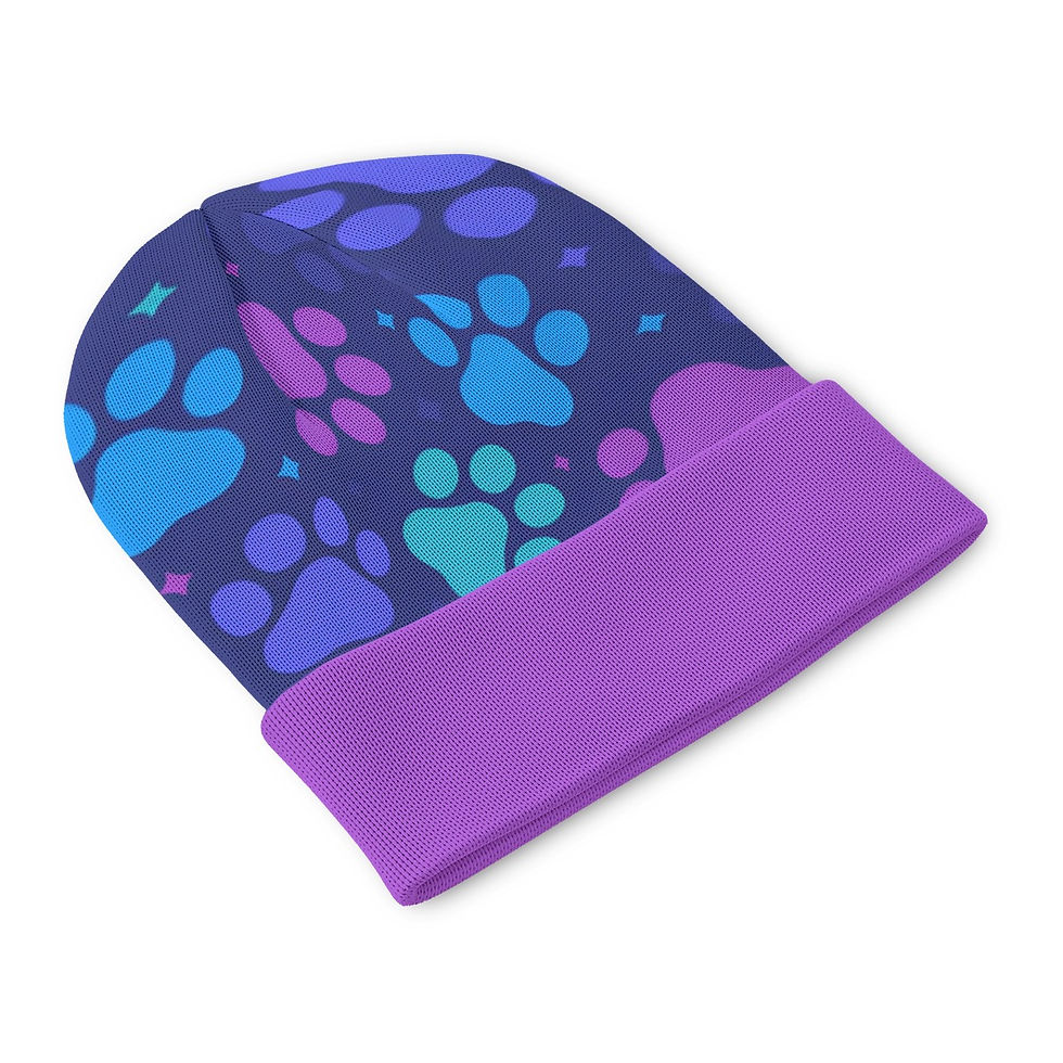 Yo! Chlo Chlo My Blue Puppy Paw Prints Double Sided Knit Hat  Beanie Cap