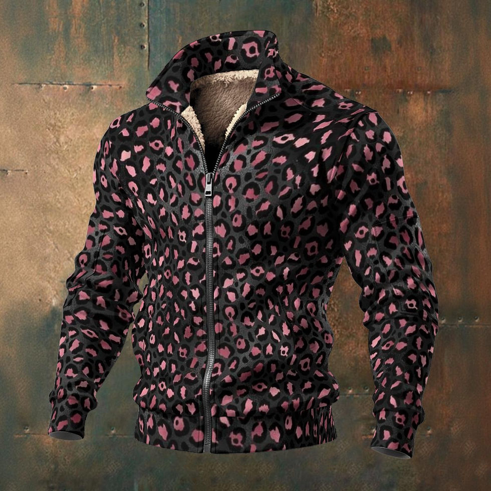 Pink and Black Leopard Print Thick Knit Fleece Unisex Jacket Warm Soft and Cozy