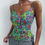 Thumbnail: Spaghetti Strap Tank Top | Twig and Berries on Retro Teal | Cami Tank