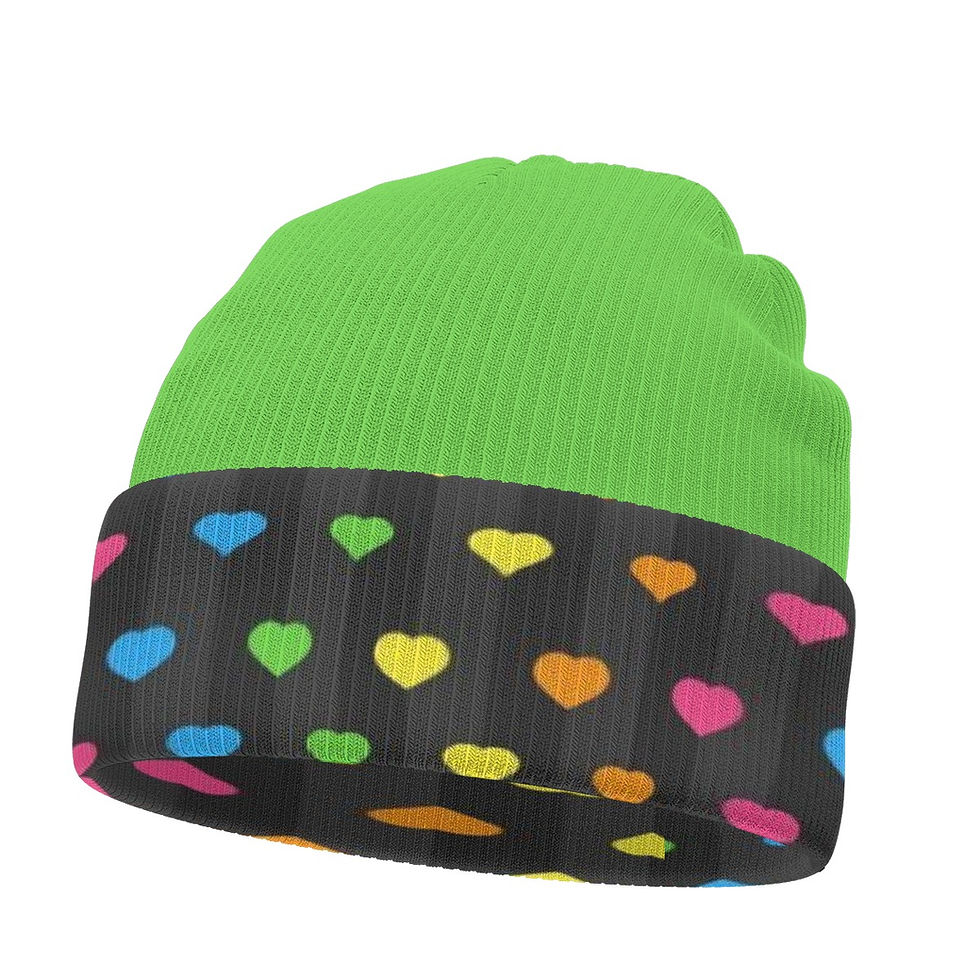 Yo! Chlo Chlo Rainbow Hearts on Lime Double Sided Knit Hat Beanie Cap