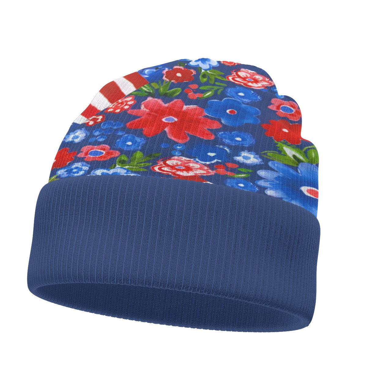 Red White and Blue Floral Double Sided Knit Hat Beanie Cap Yo! Chlo Chlo