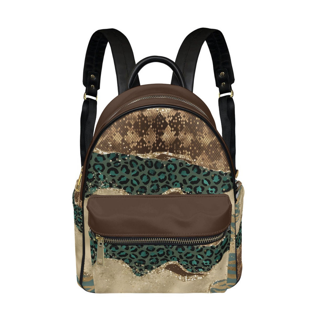 Teal Leopard Print on Brown Backpack Purse | Personalized FREE | Yo! Accessories