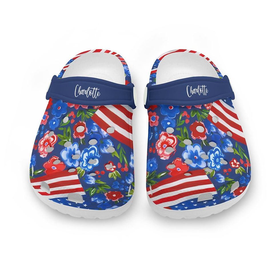 4th of July Floral Crocs for Kids who Love America