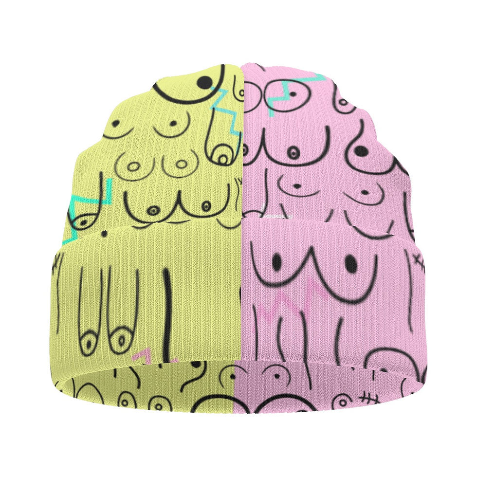 Knitted Beanie | Pink and Yellow Retro | All Boobies Matter | Double Sided Hat