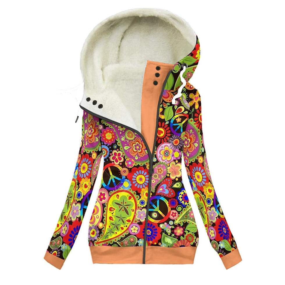 Peace on Peach Women's Long Jacket With Fleece Lining