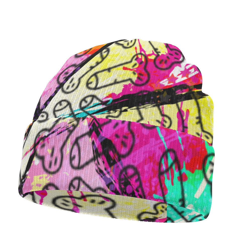 Knitted Beanie | Twig and Berries Hot Pink 80's Style | Double Sided Hat