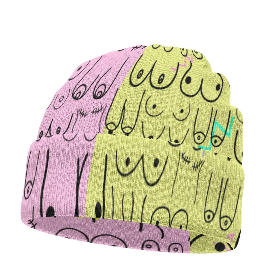 Knitted Beanie | Pink and Yellow Retro | All Boobies Matter | Double Sided Hat
