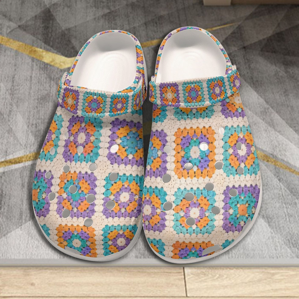 Thumbnail: Granny Square Crochet Print Women's Classic Clog Slip on Shoes