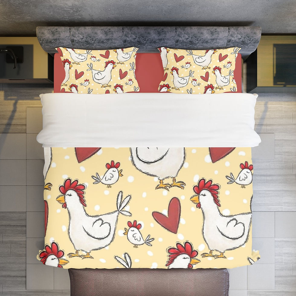 Chicken Love | 4 Piece Duvet Cover Set with Sheet and PIllowcase