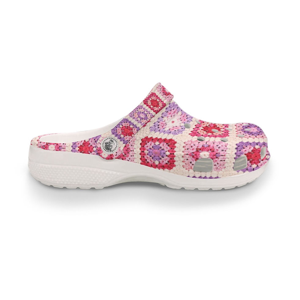 Thumbnail: Granny Square Crochet Print Women's Classic Clog Slip on Shoes