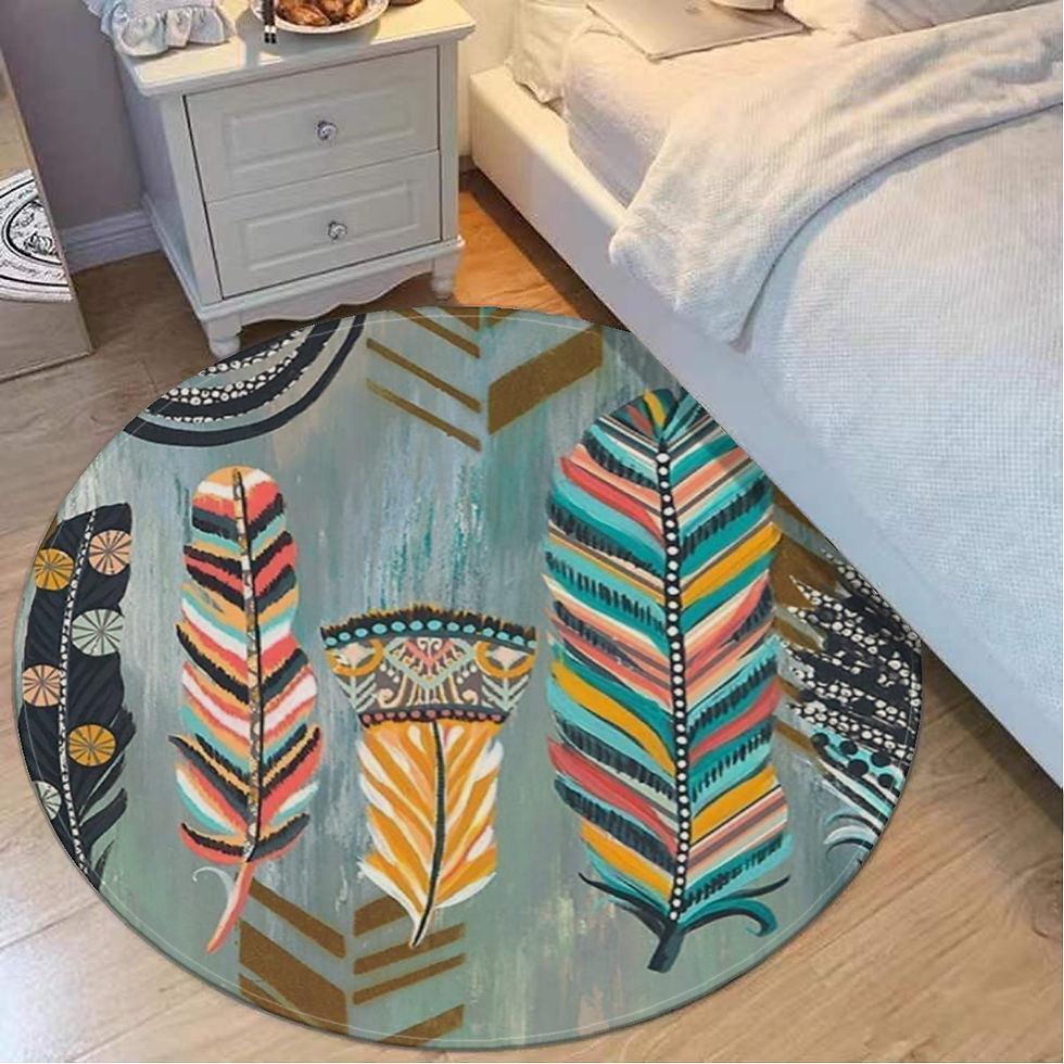 Boho Feather Round Rug Non Slip Backing Perfect for the Chic Chick