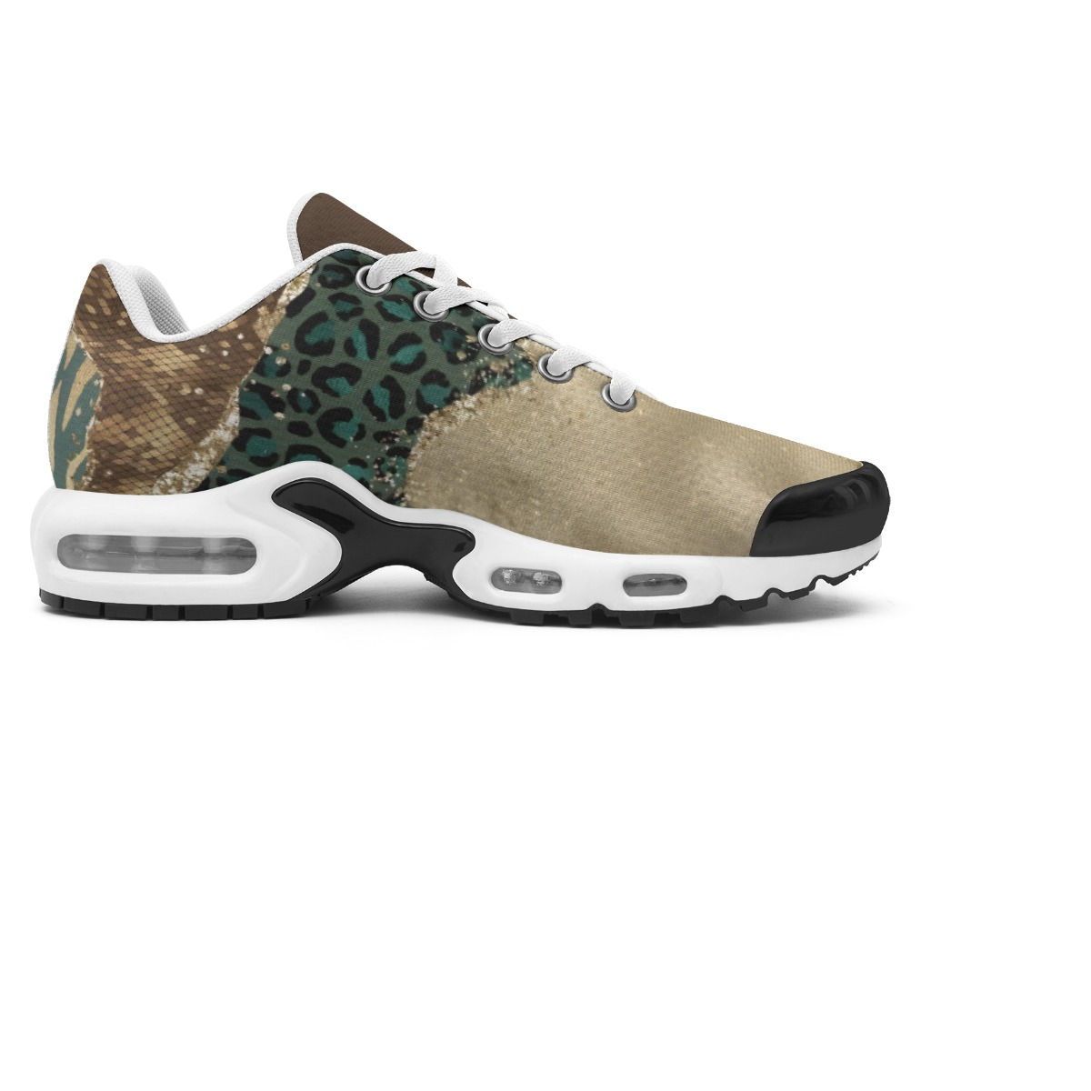 Teal Leopard Print on Brown Women's Air Cushion Sport Shoes