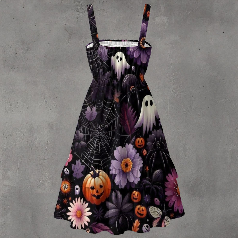 Ruffle Hem Dress | Ghosts in the Garden | Halloween Ultra Soft Comfy Dre