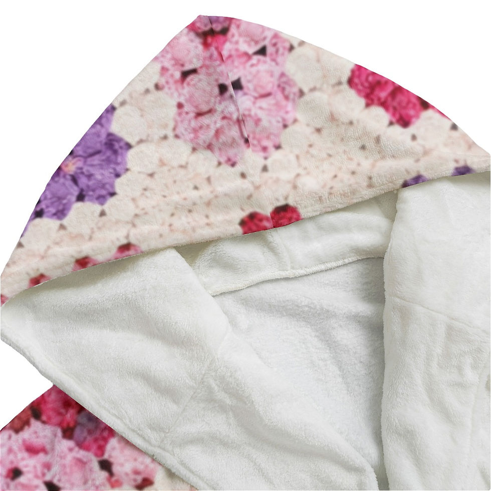 Thumbnail: Granny Square Crochet Print Unisex Flannel Plush and Soft Hooded Bathrobe