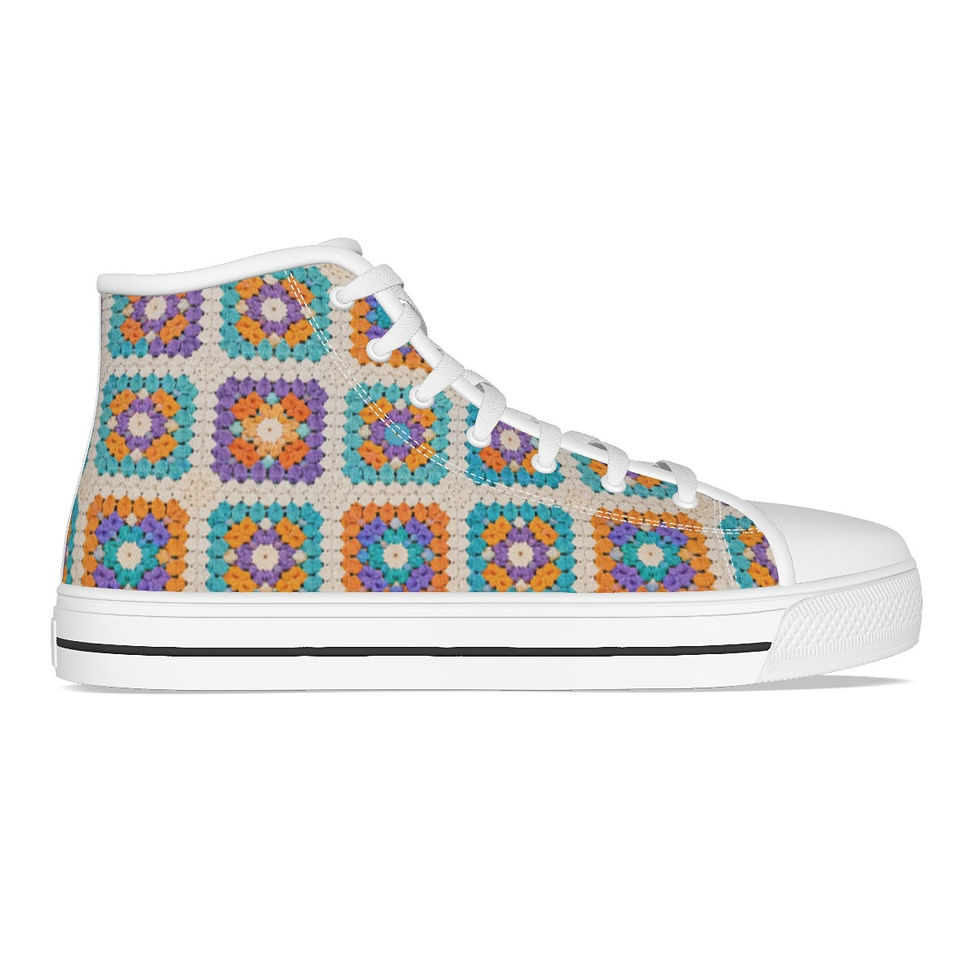 Thumbnail: Granny Square Crochet Inspired Women's Canvas High Top Shoes