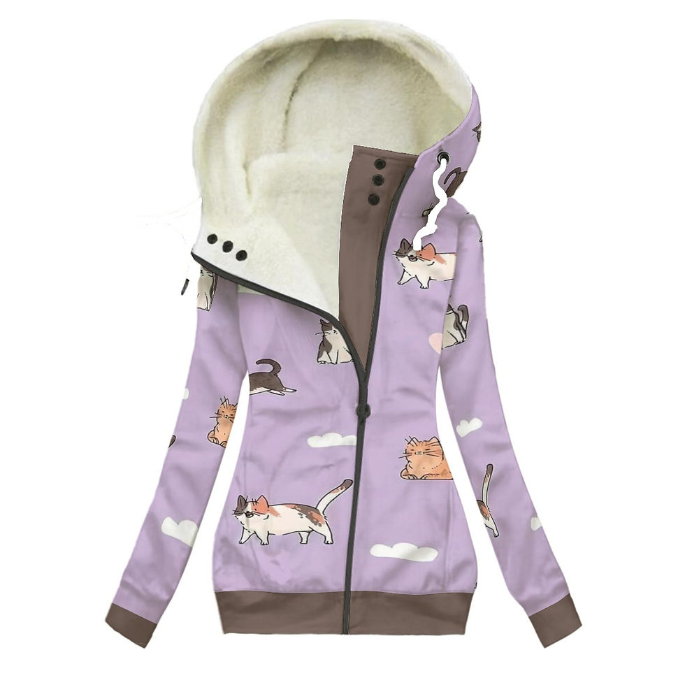 Lavender Heavenly Kitties Women's Long Jacket With Fleece Lining