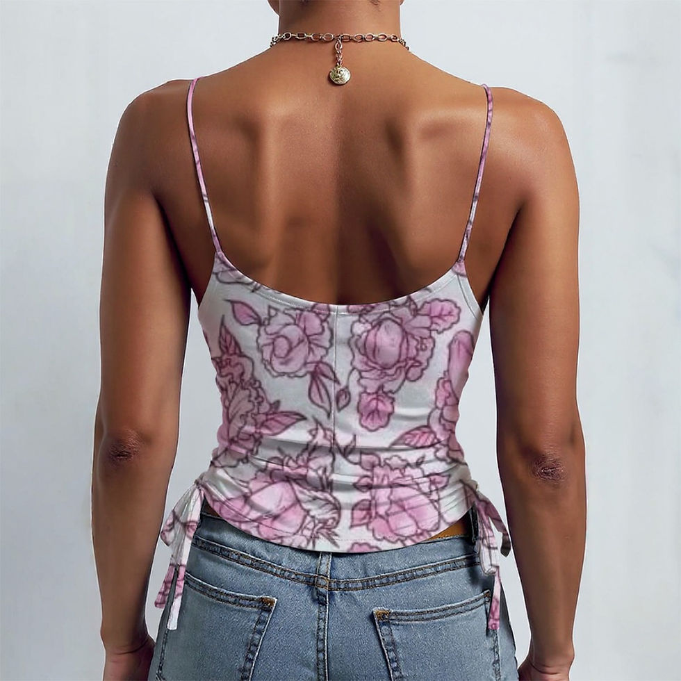 Spaghetti Strap Tank Top | Naughty Pink Garden | Cami Tank for Women