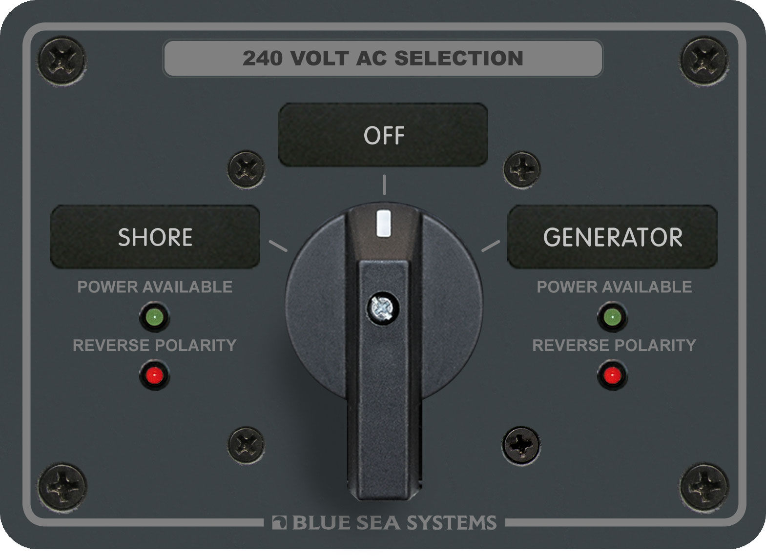 Blue Sea Systems AC Rotary Switch Panel 65 Ampere 2 positions + OFF, 3 Pole 8363
