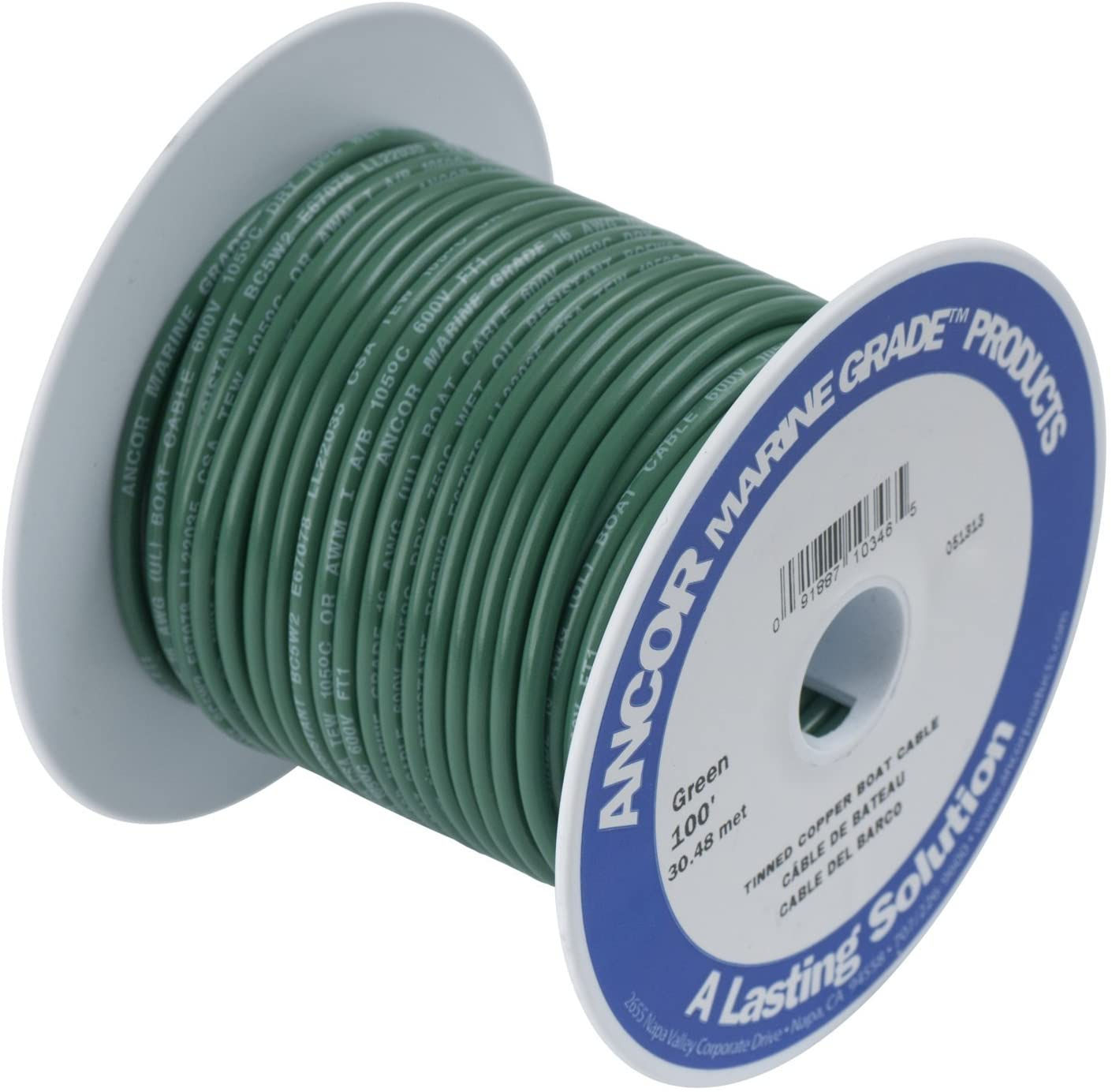 Alambre de cobre estañado, 6 AWG (13 mm²), verde, rojo, blanco - 25 pies