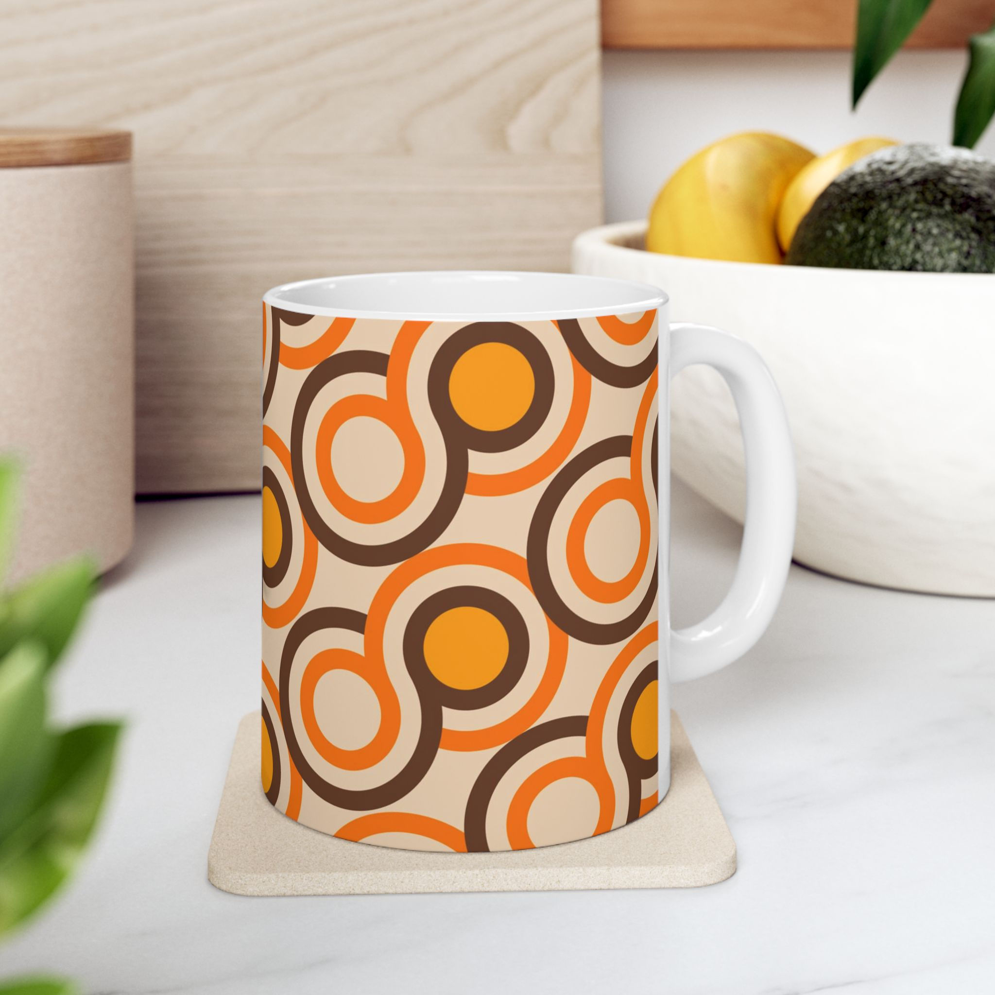 Retro Orange Circle Ceramic Mug — 11oz & 15oz Vintage Geometric Coffee Cup