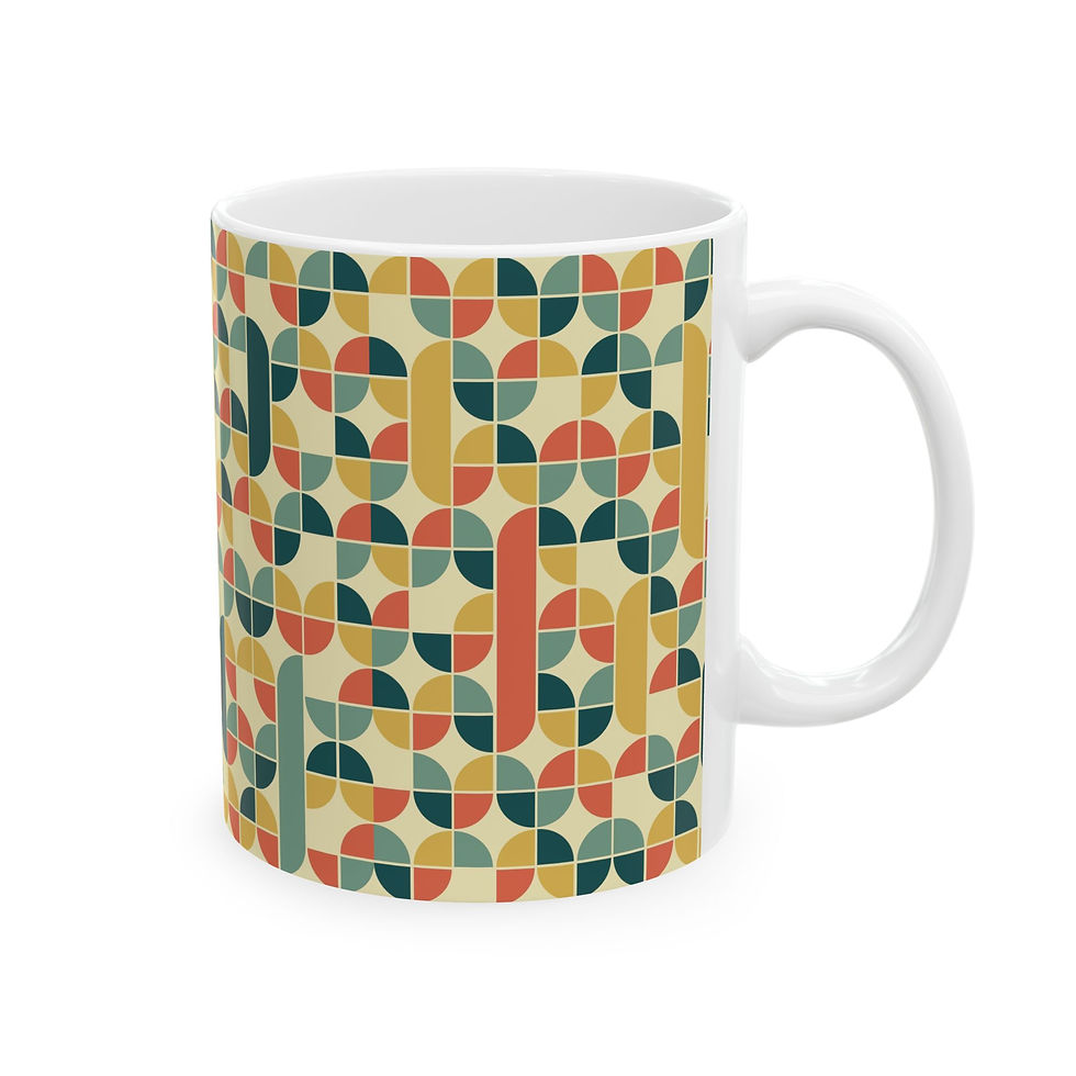 Küçük resim: Retro Geometric Pattern Ceramic Mug (11oz, 15oz)