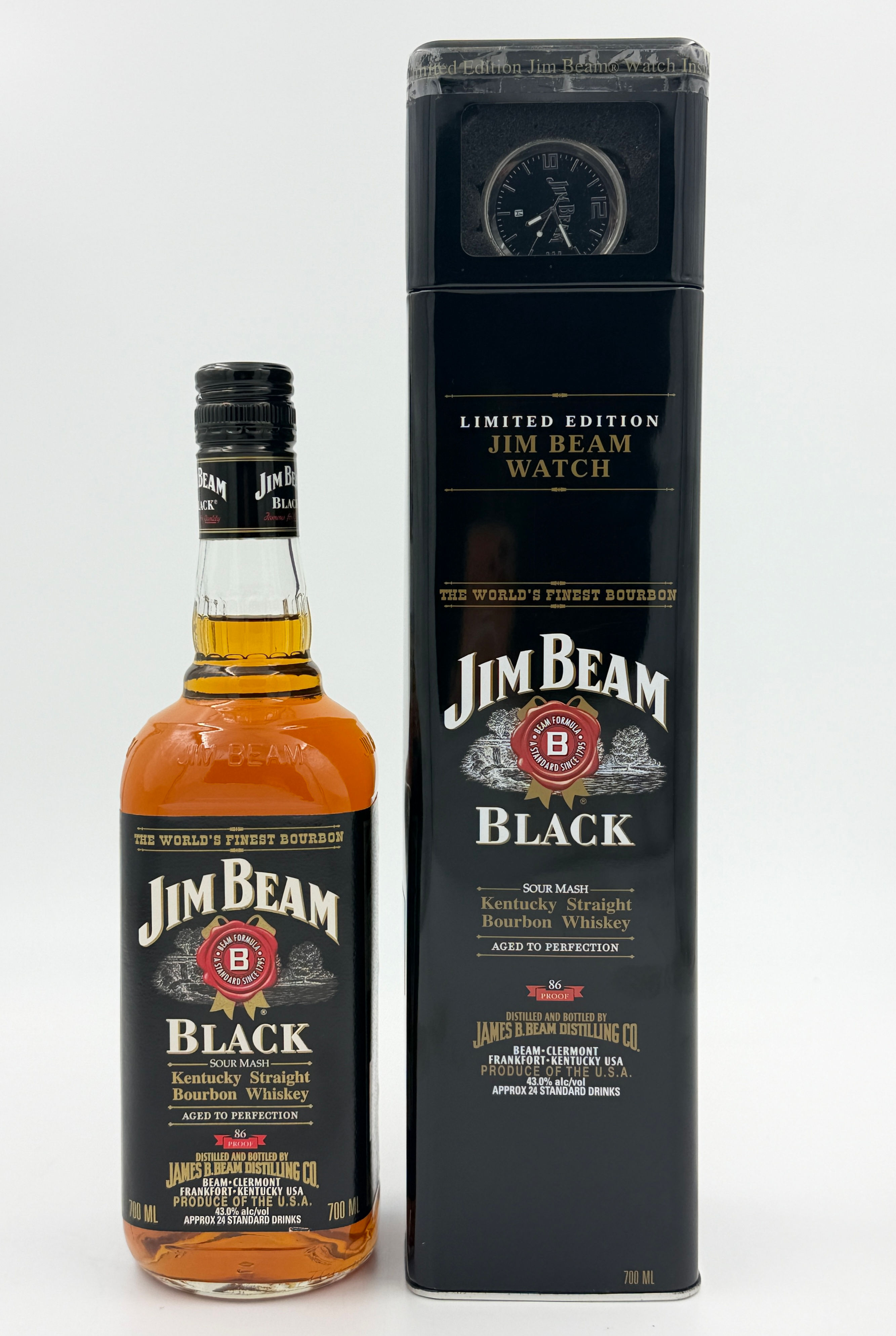 Jim Beam Black Label Kentucky Bourbon Whiskey 43% 700ml + Rare Jim Beam Watch,