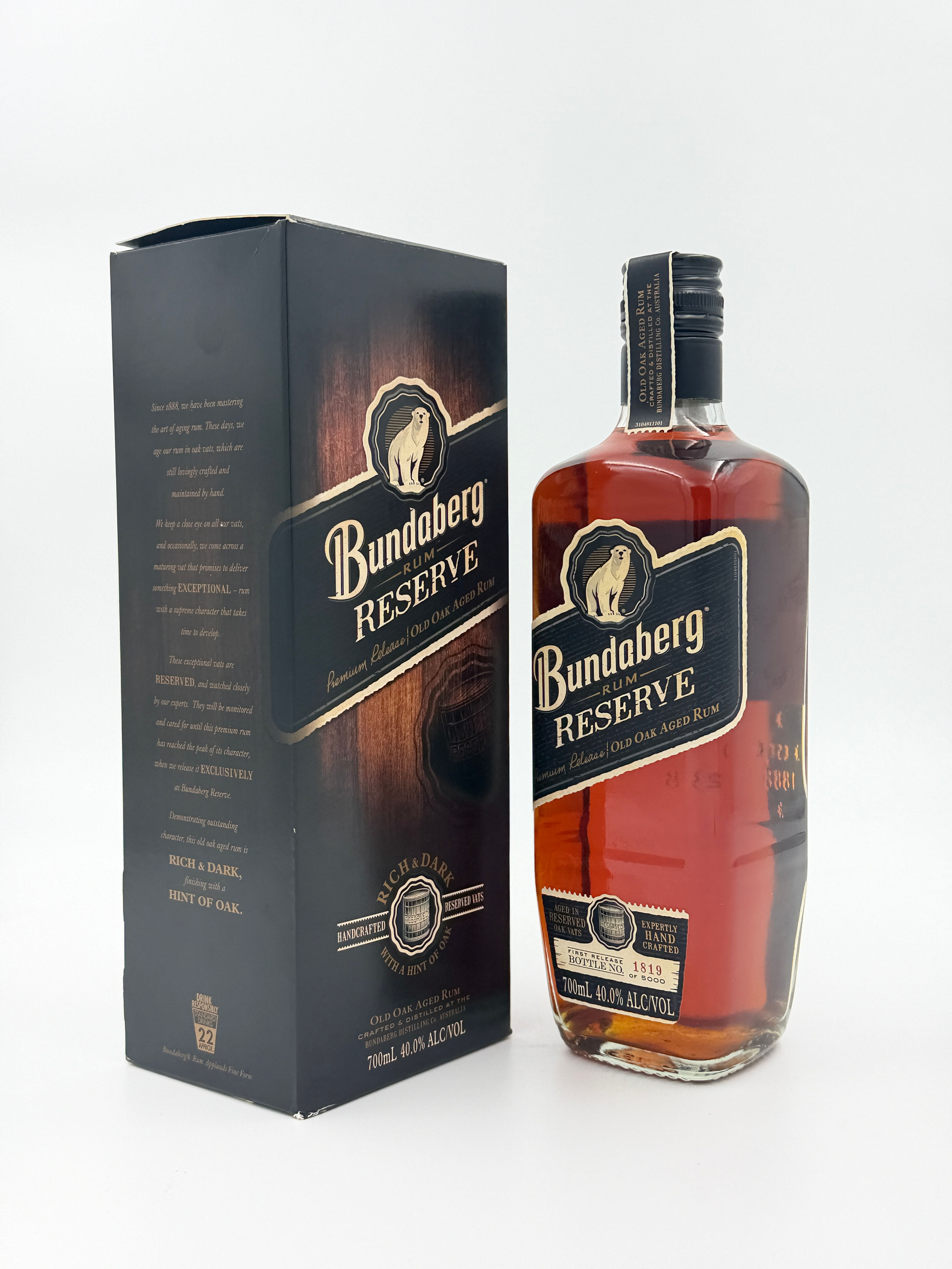 Bundaberg Rum Reserve First Release Bottle 1819 - 5000 Aged In Reserved Oak Vats