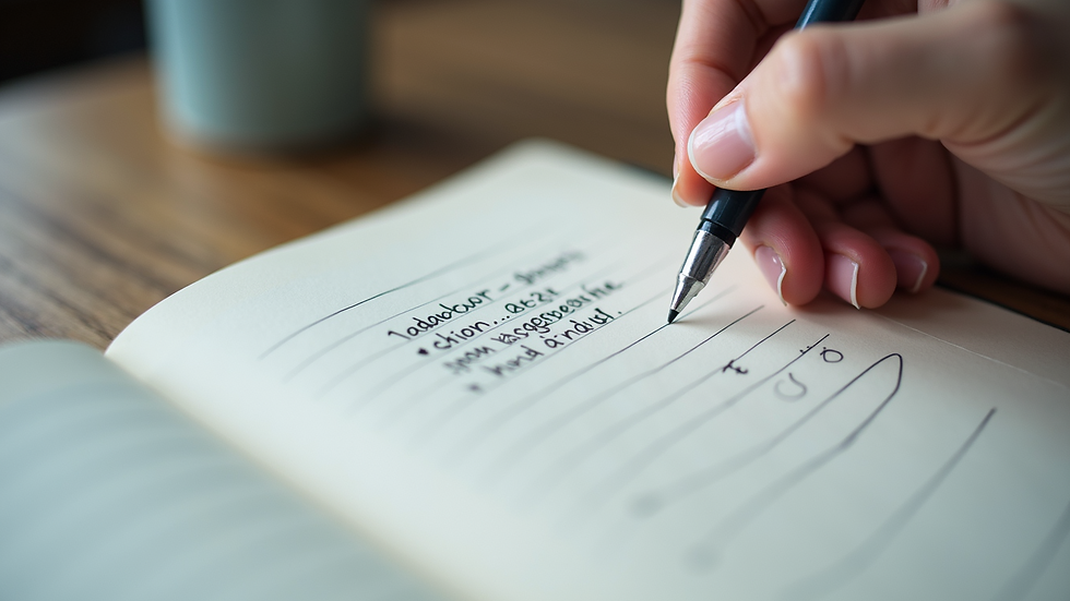 Close-up view of a notebook with handwritten outline and notes