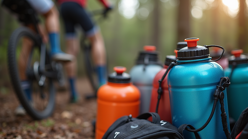 Close-up view of volunteer gear and water bottles ready for an endurance event