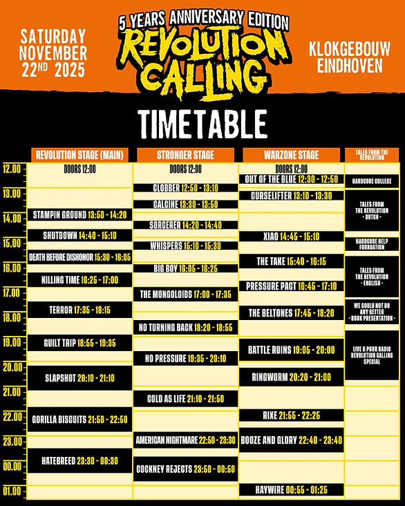 TIMETABLE SATURDAY
